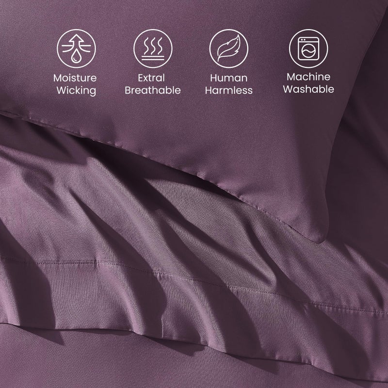 SLEEP ZONE Nanotex Super Soft Cooling Full Size Bed Sheets Set 4 Piece - Easy Care Fitted Flat Sheet & Pillowcase Sets - Wrinkle Free, Fade Resistant, Deep Pocket 16" (Purple, Full) - Image 4